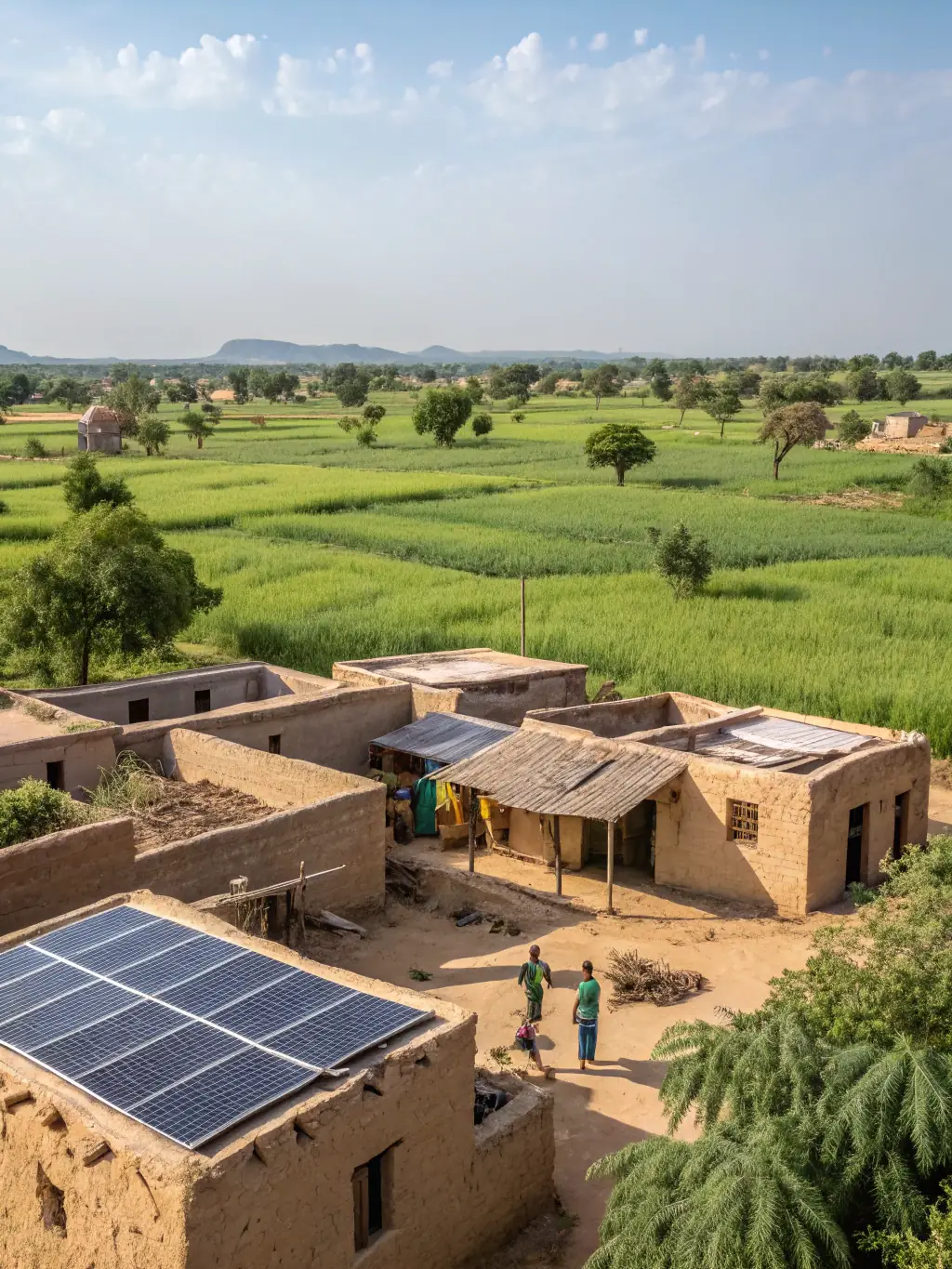 An image of a Nath Ojas mini-grid project in a rural community, showcasing the integrated business model and real-world commercial pilots.