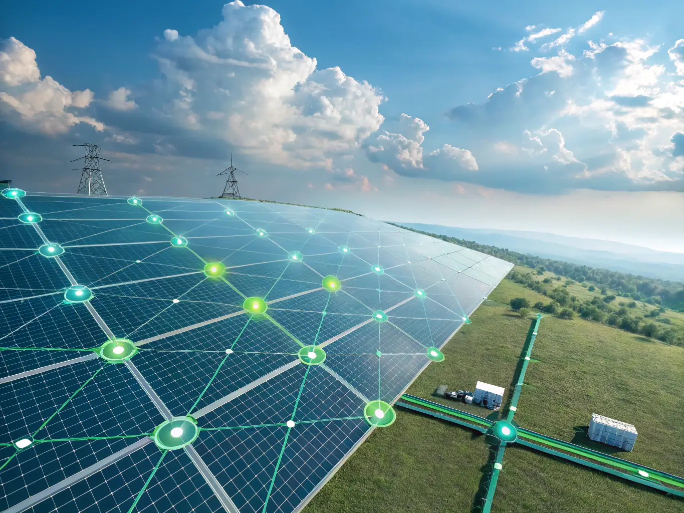 A conceptual image of a smart grid system integrating various renewable energy sources, highlighting the interconnectedness and efficiency of modern energy distribution.